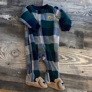 Carter's Blue and Green Plaid Bear Footie